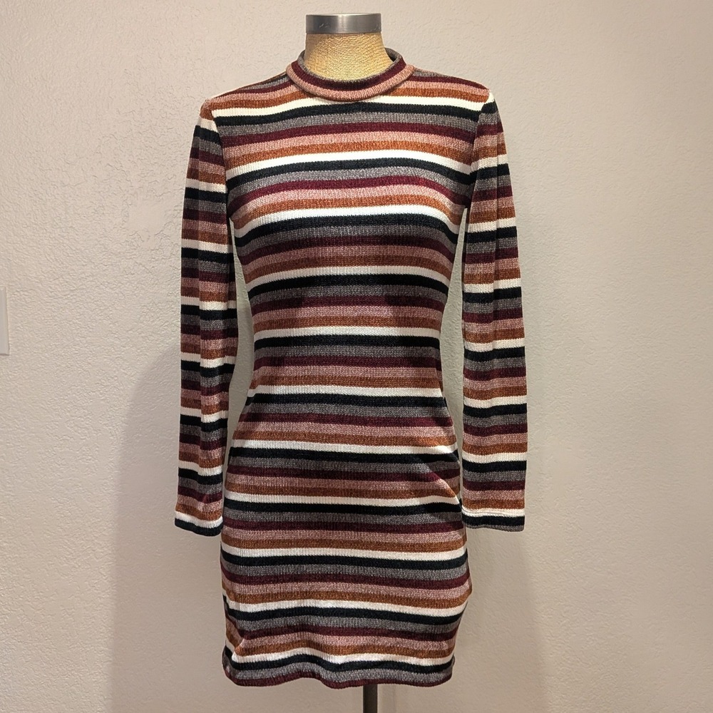 B. Darlin Striped Mini Dress Womens Multicolor Excellent Mock Neck Chenille 9/10